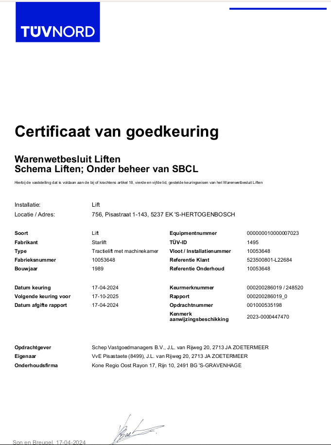 TUV keuring lift 2024