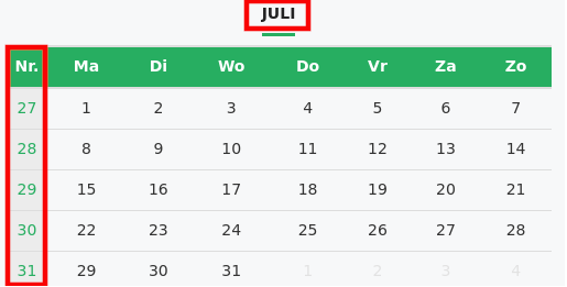 Weeknummers - juli 2024