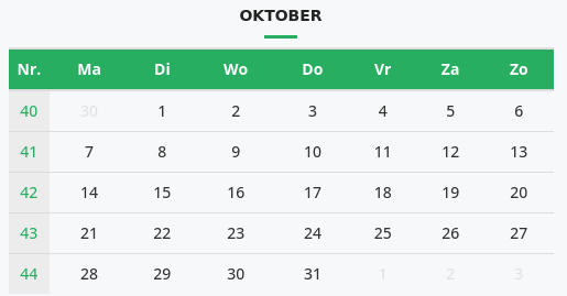 Kalender oktober 2025