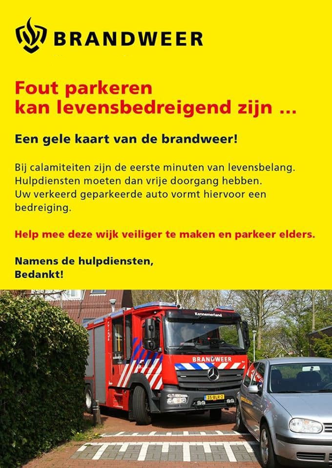 Gele kaart brandweer voor fout parkeren
