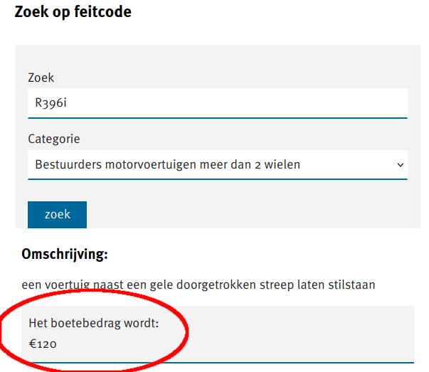 Boete voor fout parkeren bij een gele streep