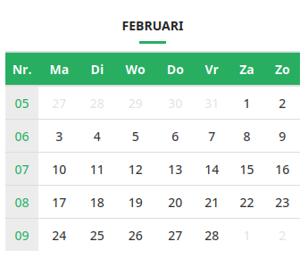 Kalender - februari 2025